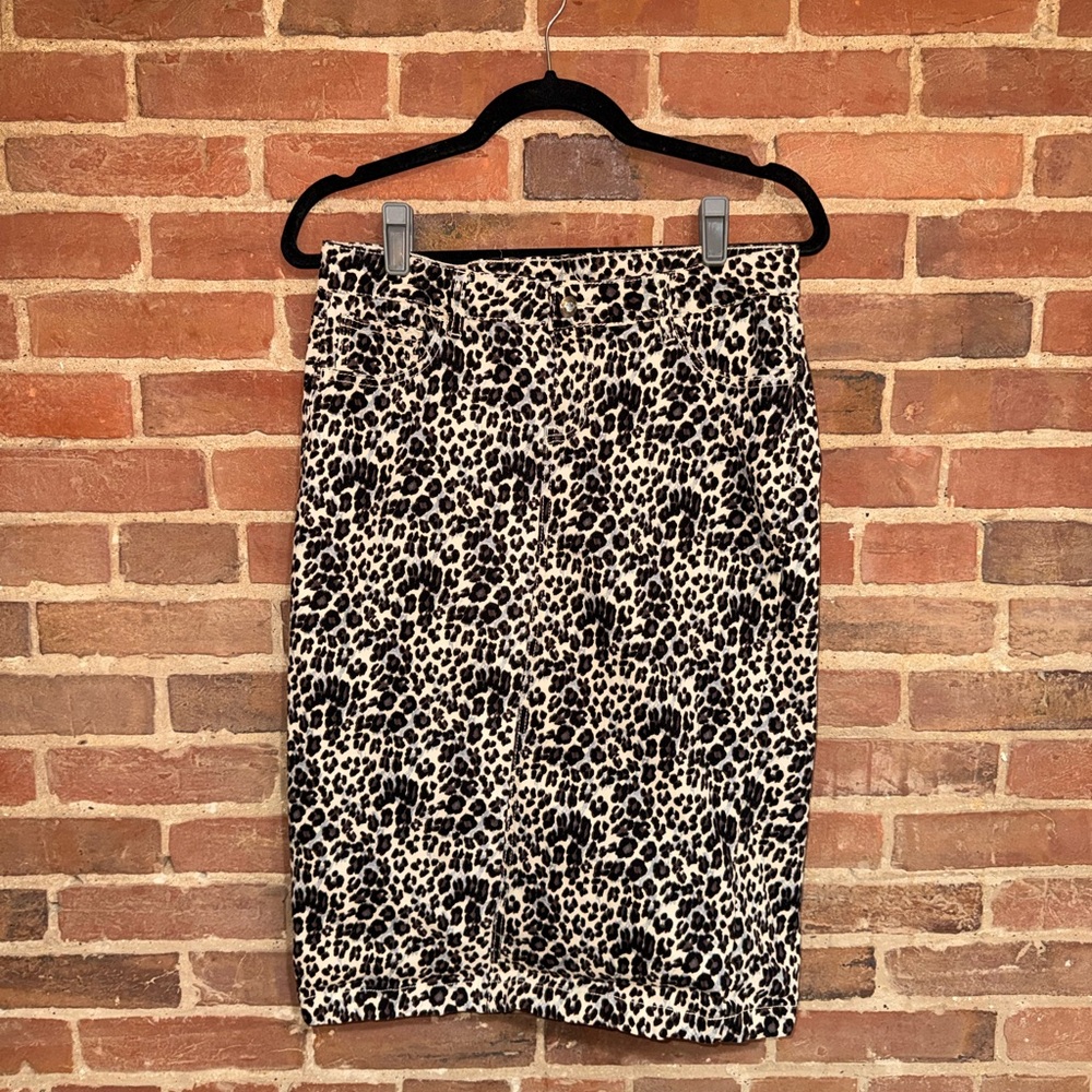 Leopard Print Pencil Skirt - Black & Cream